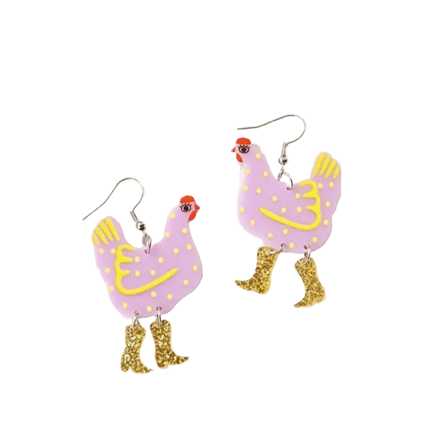 Crazy Chicken Lady Chick With Boots Dangle Earrings