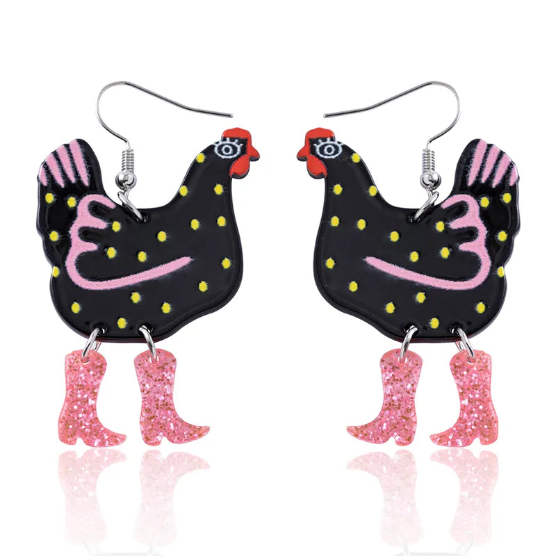 Crazy Chicken Lady Chick With Boots Dangle Earrings