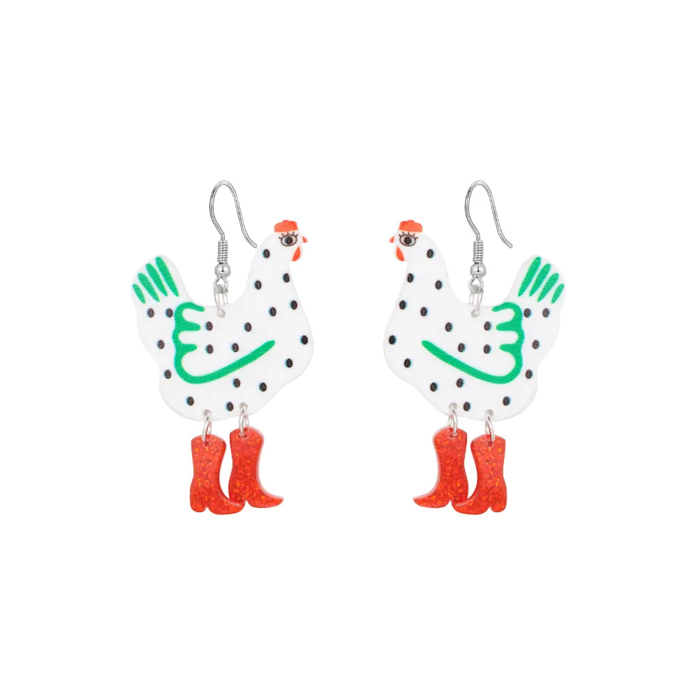 Crazy Chicken Lady Chick With Boots Dangle Earrings