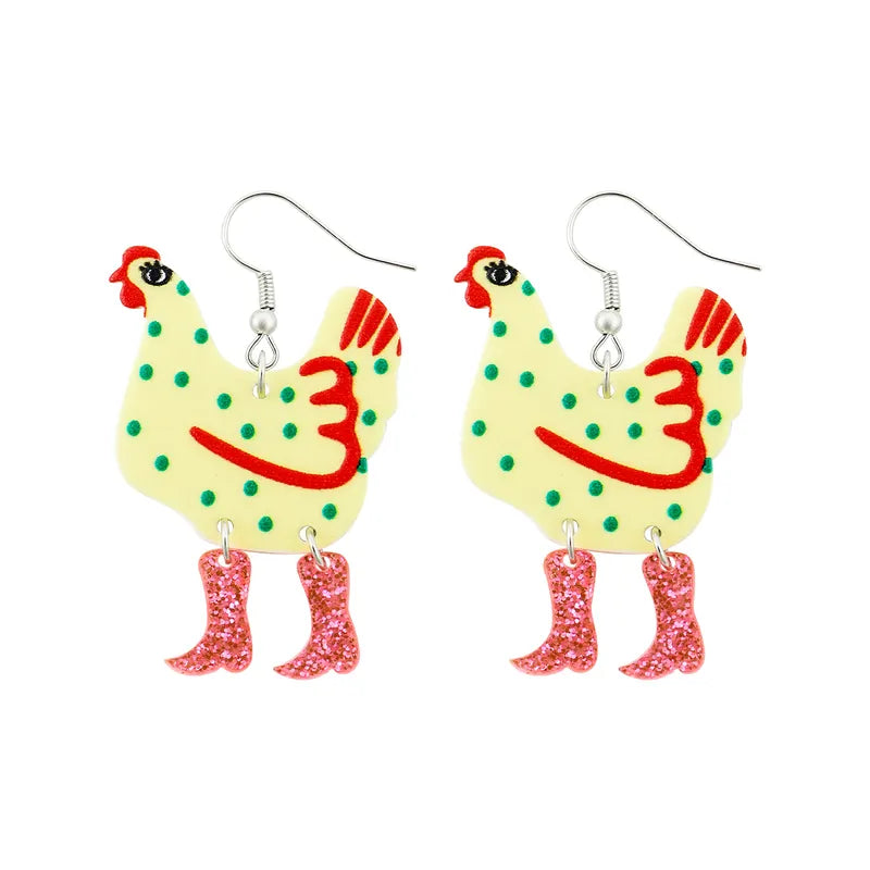 Crazy Chicken Lady Chick With Boots Dangle Earrings