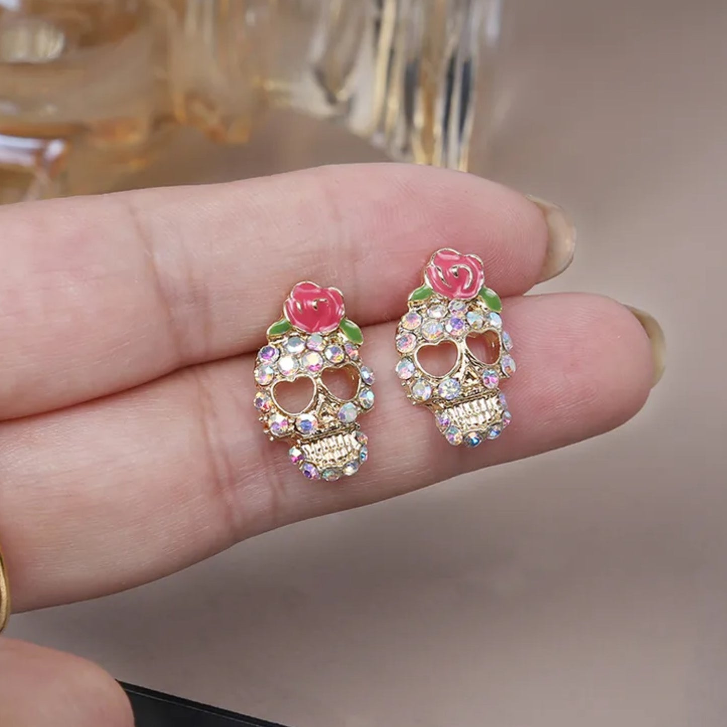 Vintage Style Sugar Skull Rhinestone Studs