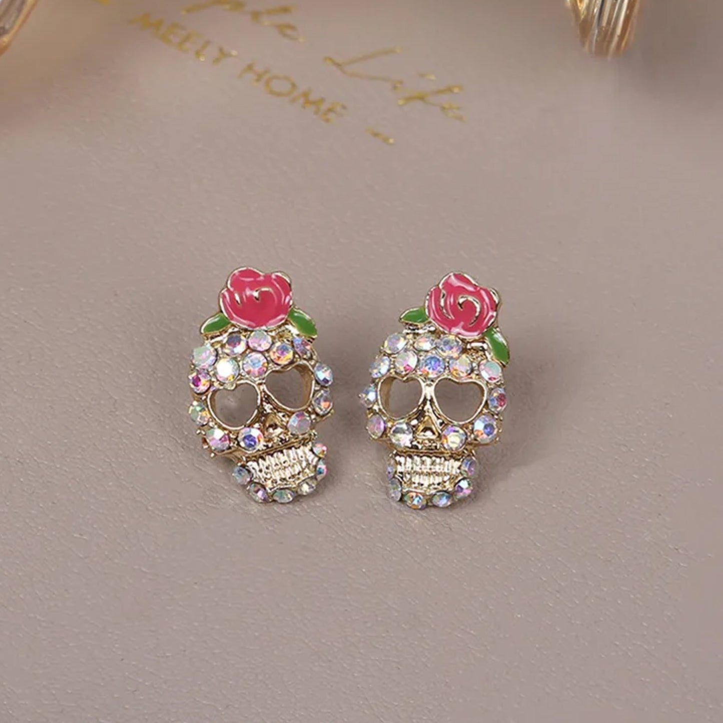 Vintage Style Sugar Skull Rhinestone Studs