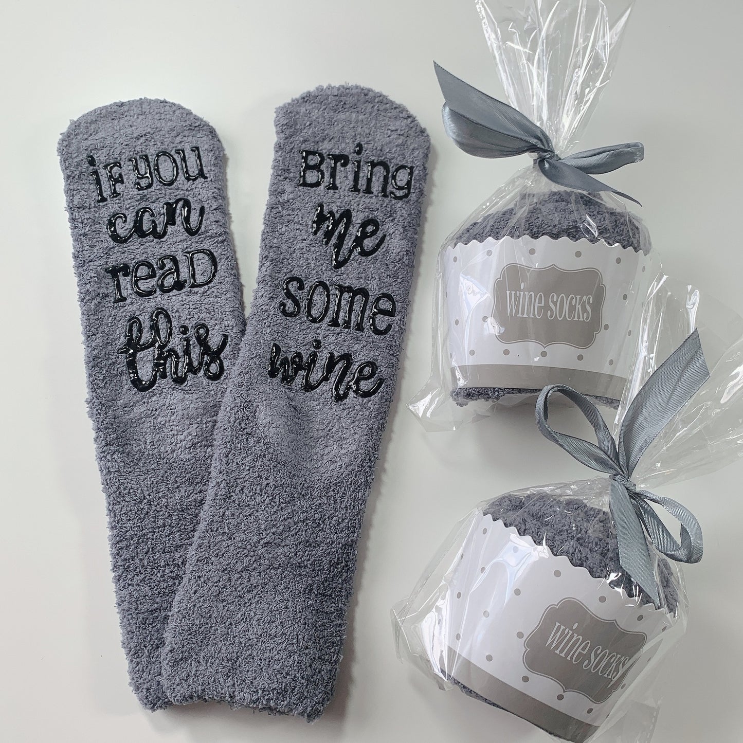 Bring Me Wine Fuzzy Socks Cupcake Shaped Wrapped Gift Basket Filler!