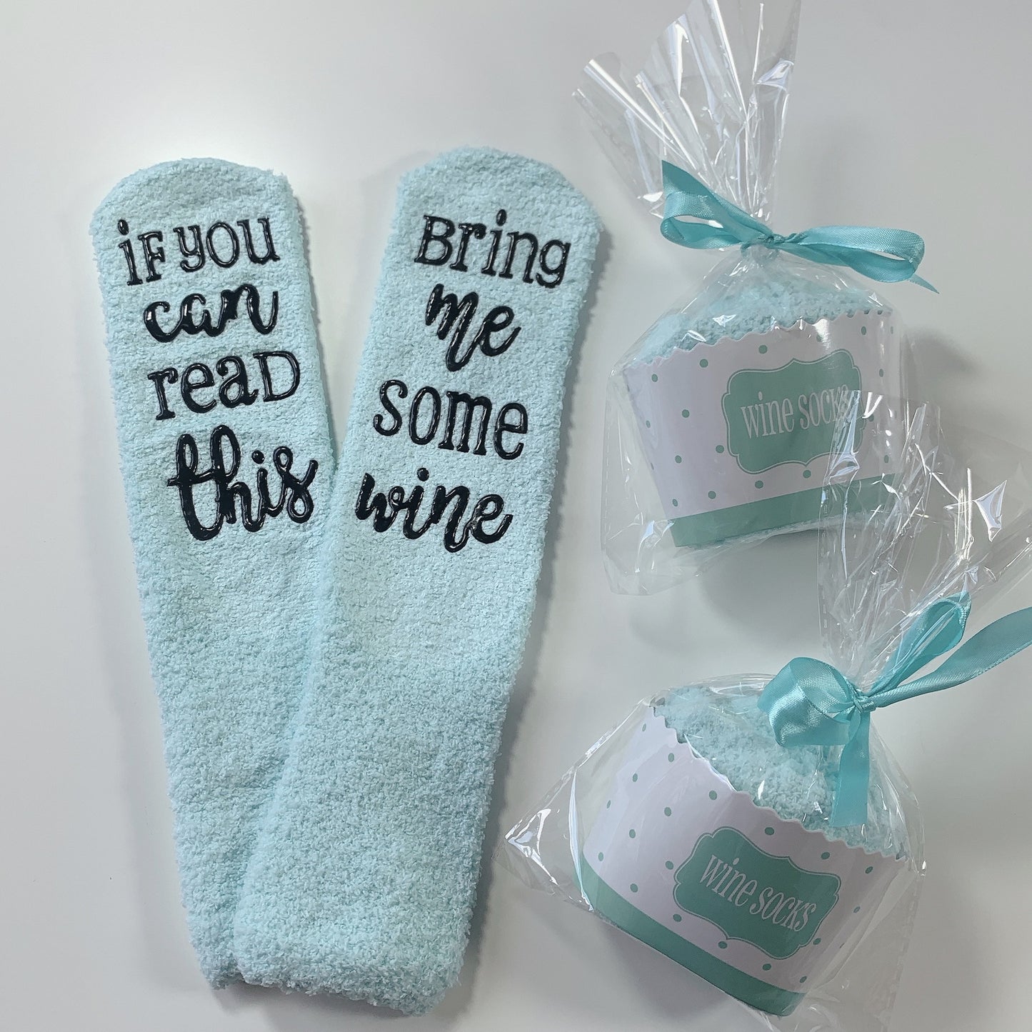 Bring Me Wine Fuzzy Socks Cupcake Shaped Wrapped Gift Basket Filler!