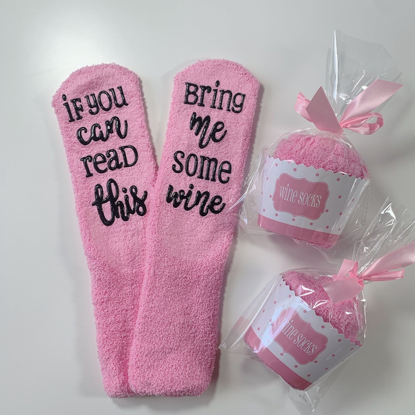 Bring Me Wine Fuzzy Socks Cupcake Shaped Wrapped Gift Basket Filler!
