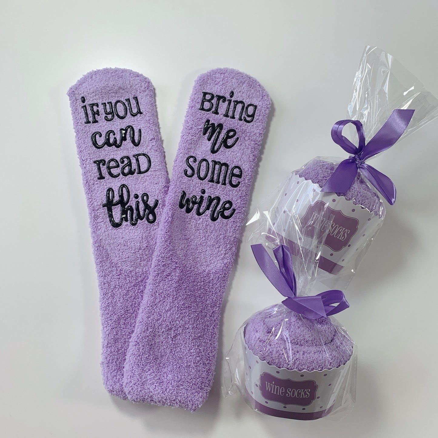 Bring Me Wine Fuzzy Socks Cupcake Shaped Wrapped Gift Basket Filler!