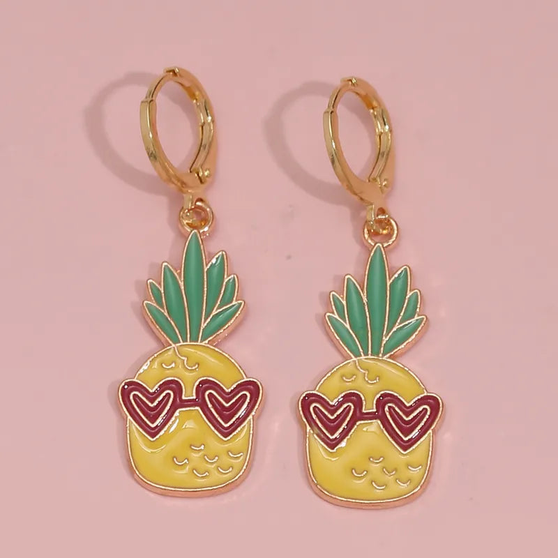 Pineapple Lovers Enamel Dangle Earrings Yellow and Pink