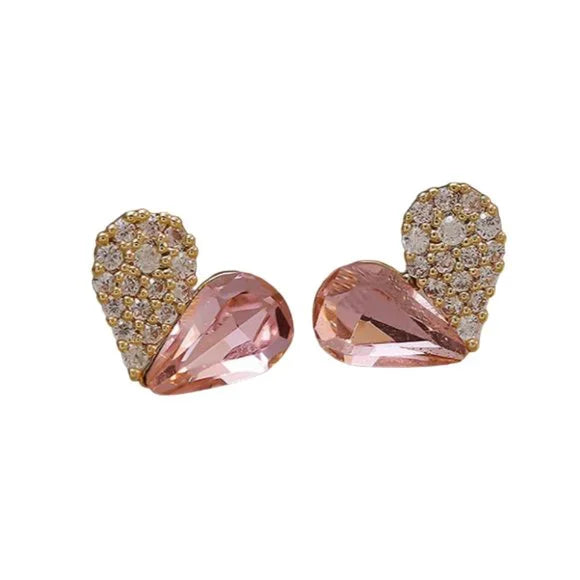 Sweetheart Collection Crystal Encrusted Rhinestone Stud Earrings Baby Pink