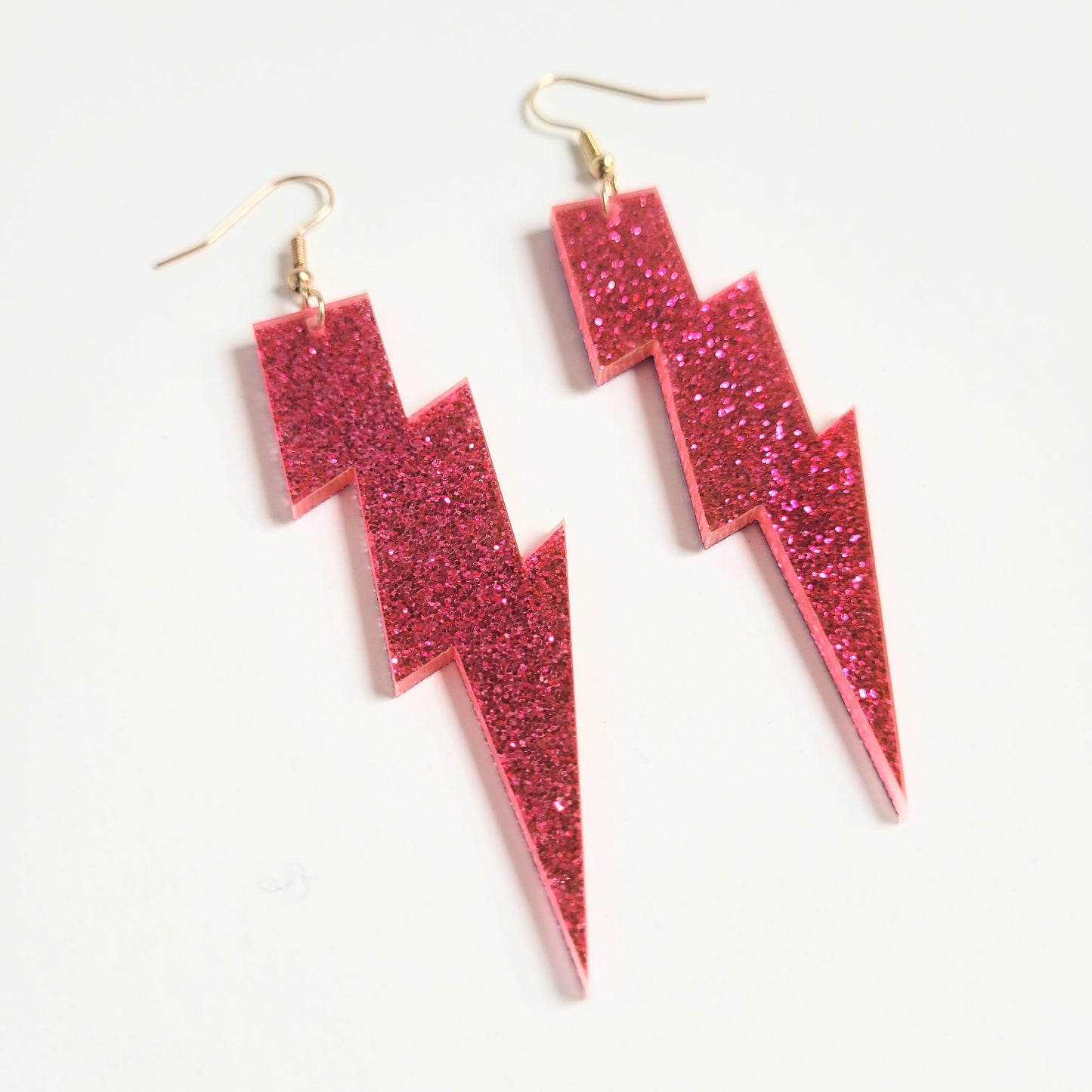 Pink Glitter Lightening Bolt Dangle Earrings