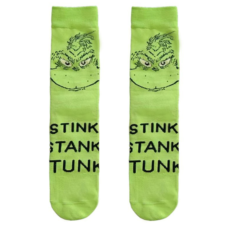 All Green Grinch Face Novelty Socks - Stink Stank Stunk