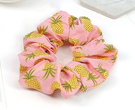 Light Pink with Yellow Pineapples Pattern Scrunchie!