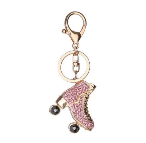 Roller Skate Shaped Charm Gold with Pink Rhinestone Purse Charm or Keychain