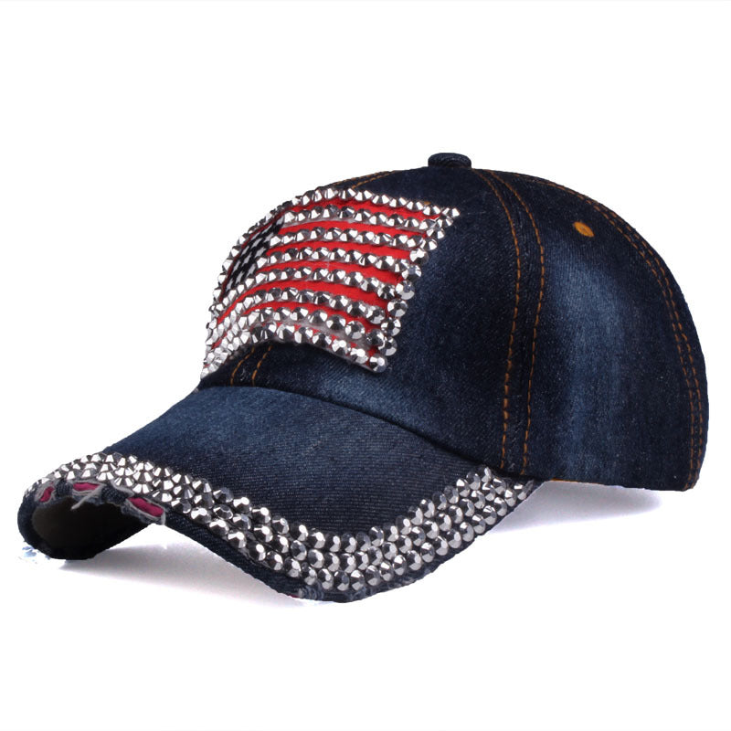 American Flag Rhinestone Patch Baseball Cap