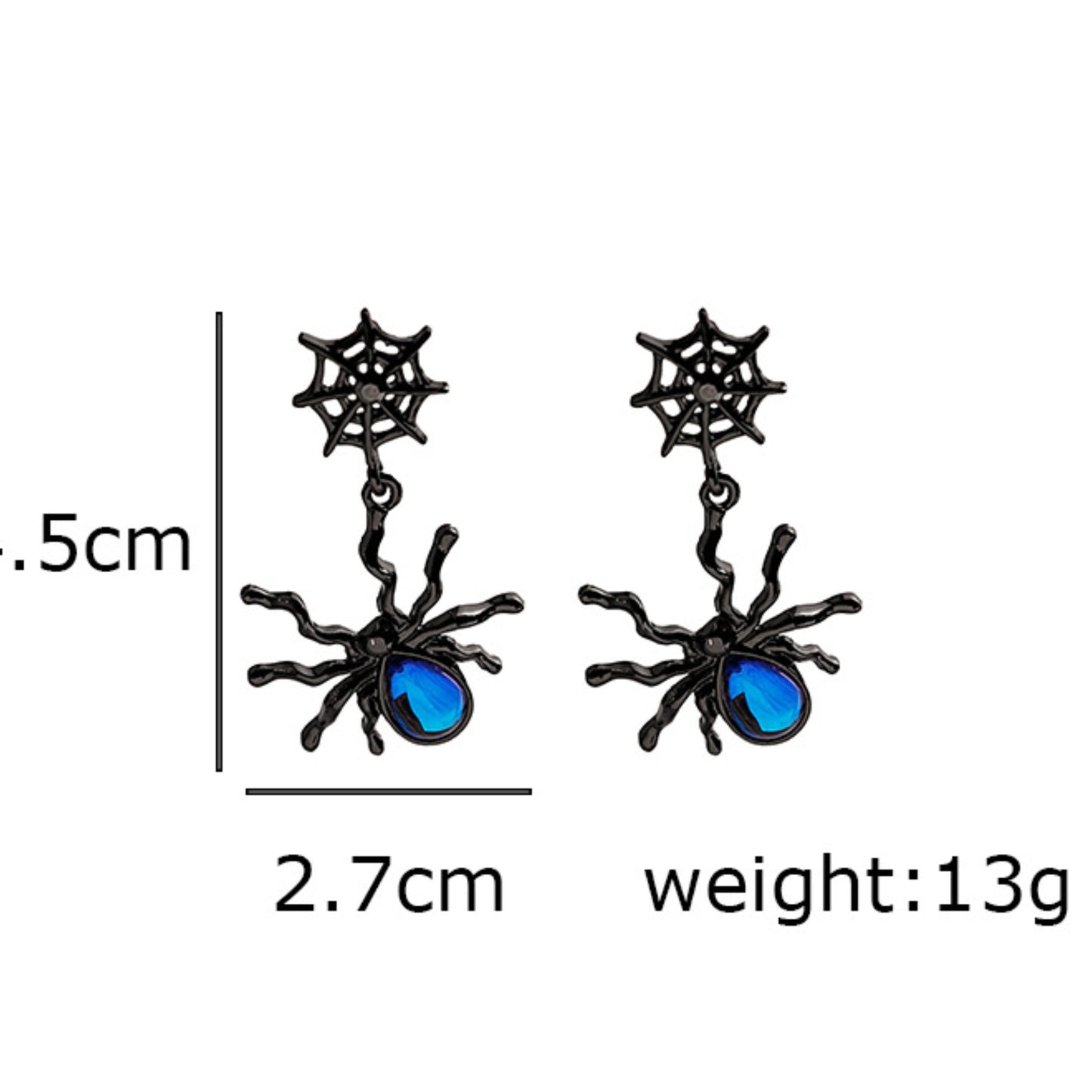 Spider Dangle Charm Earrings Black Enamel Web Crystal Accents