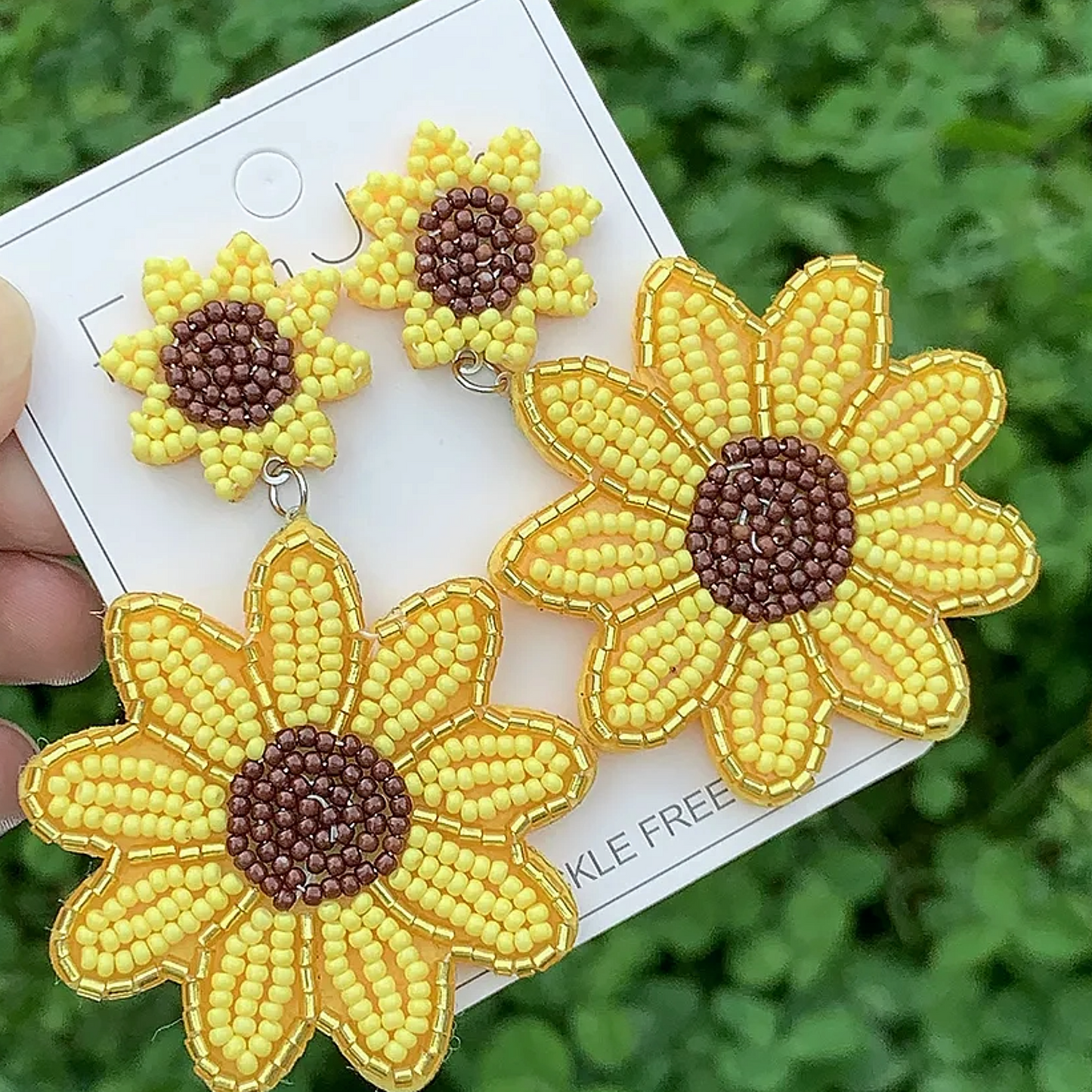 Sunflower Shaped Beaded Earrings