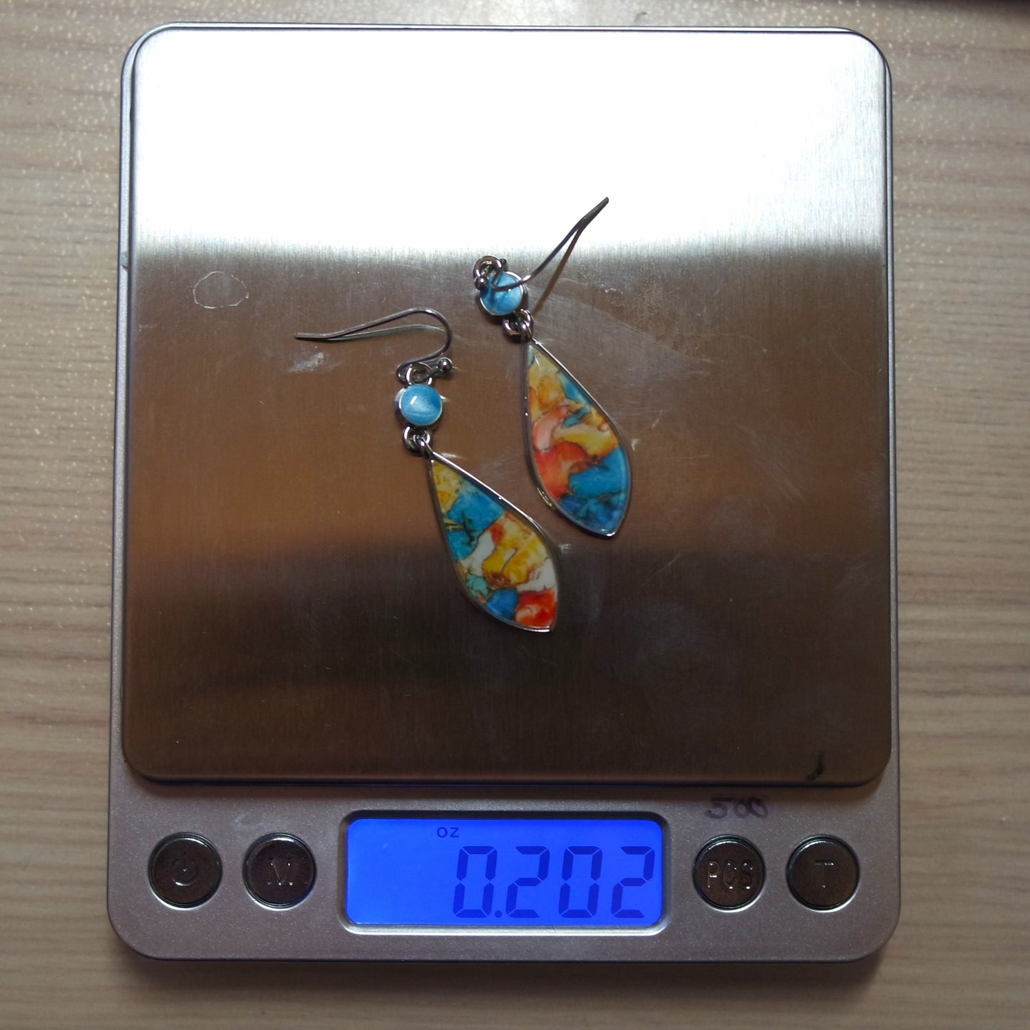 Southwest Watercolor Design Drop Earrings | Silver, Turquoise, Rust Color