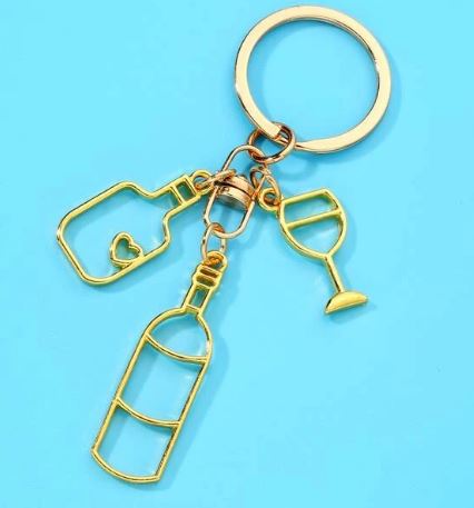 Wine Bottle and Wine Glass Outline Charms Modern Art Style Keychain