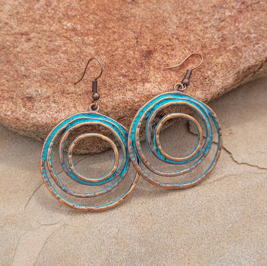 Moroccan Bohemian Antique Finish Abstract Rings Dangle Fishhook Earrings