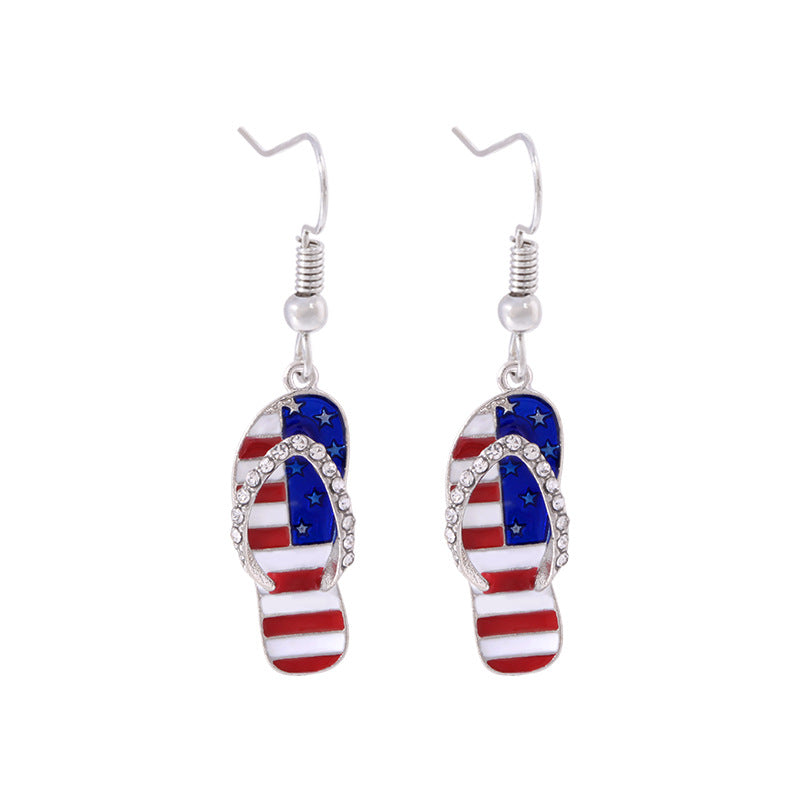 American Flag Sparkle Flip Flop Dangle Earrings Red, White, and Blue Enamel