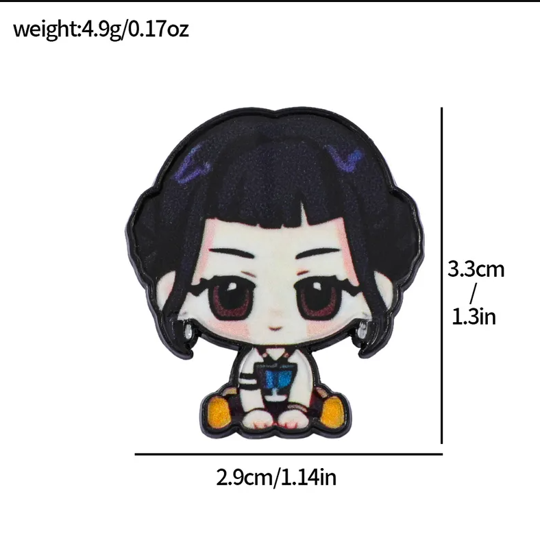 Small character figurine with measurements on a white background