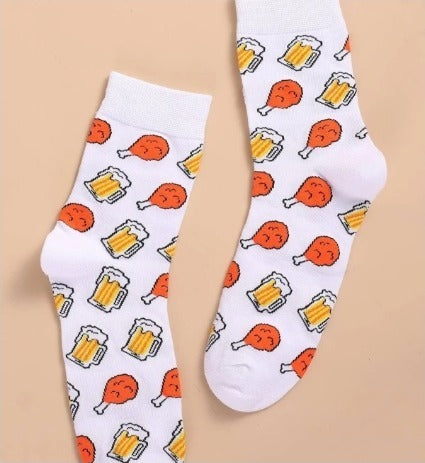 Draft Beer and Hot Wings Silly Crew Socks