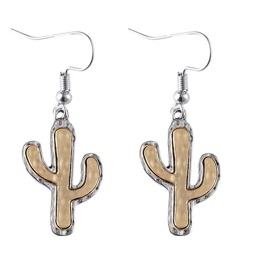 Cactus-shaped earrings on a white background