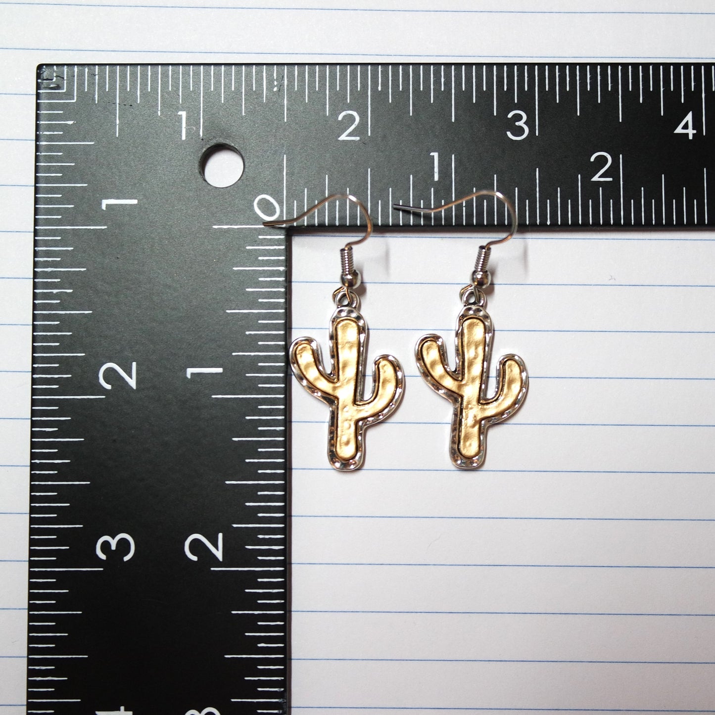 Hammered Silver and Bronze Cactus Dangle Earrings Textured Metals