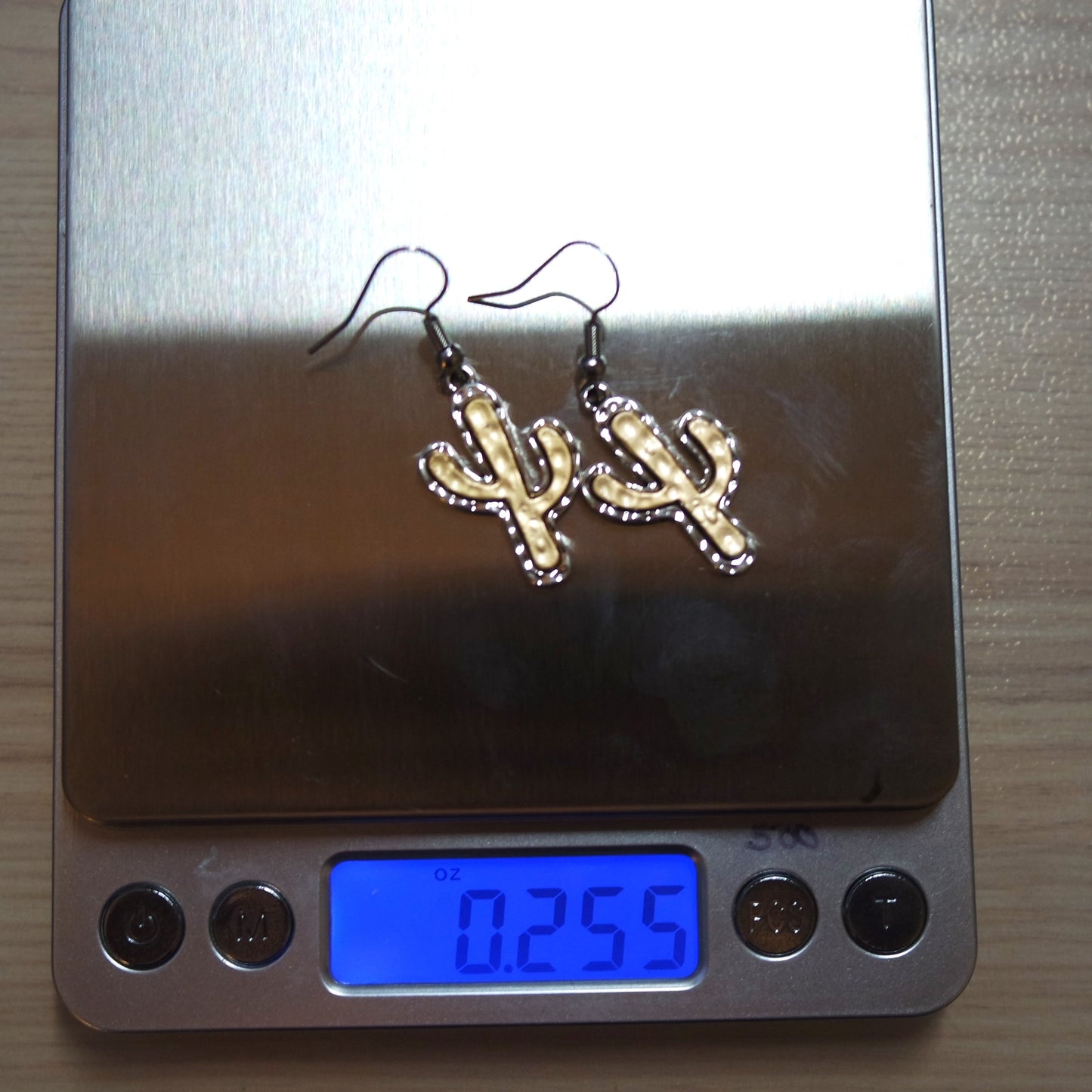 Hammered Silver and Bronze Cactus Dangle Earrings Textured Metals