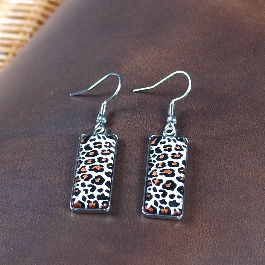 Leopard Print Rectangle Resin Drop Earrings