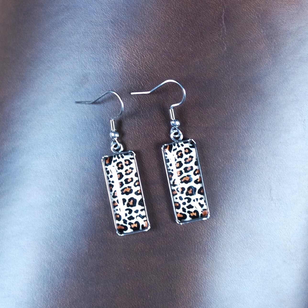Leopard Print Rectangle Resin Drop Earrings