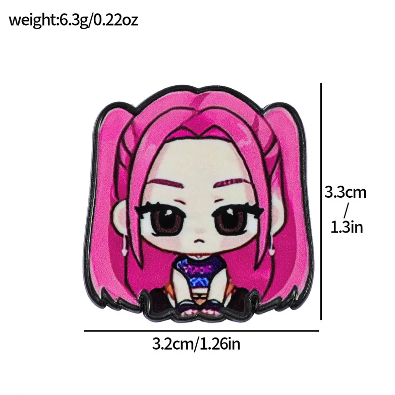 Chibi Mira Cartoon Character Demon Hunter with pink hair and measurements on a white background