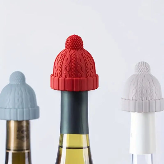 Winter Stocking Beanie Cap Silicone Wine Topper Novelty Holiday Gift Stocking Stuffer