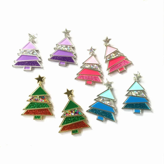Whoville Inspired Colorful Abstract Christmas Tree Dangle Earrings