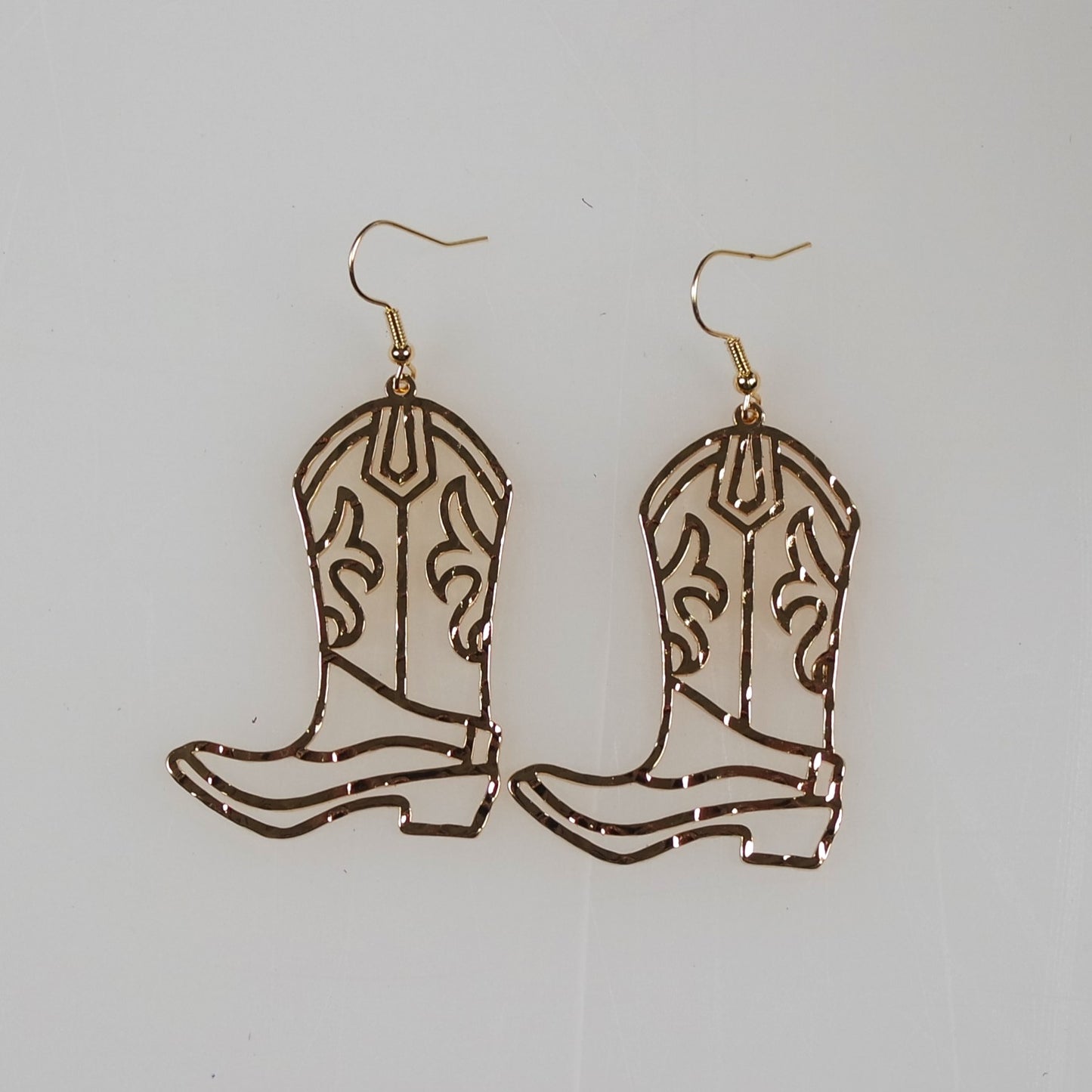 Cowboy Boot Textured Metal Cutout Design Dangle Earrings