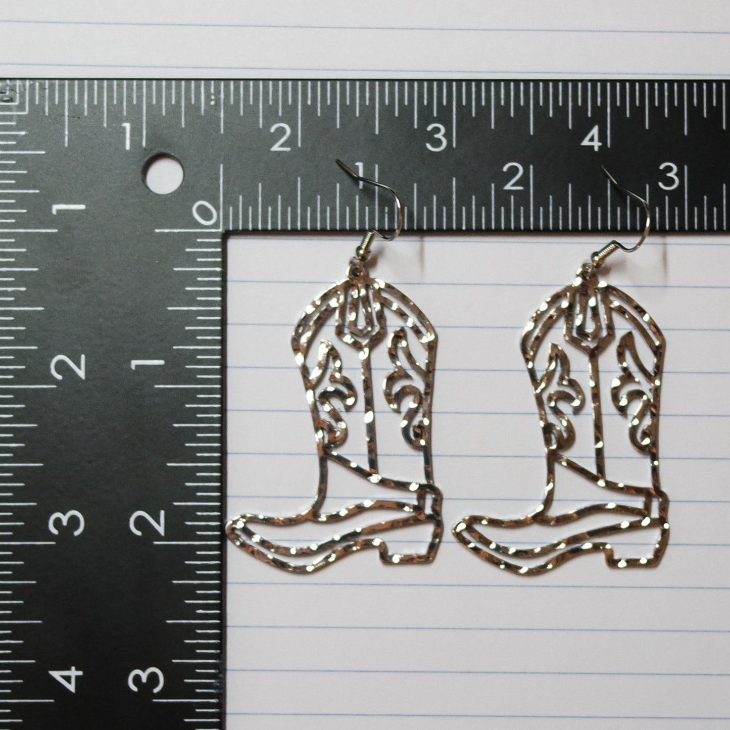 Cowboy Boot Textured Metal Cutout Design Dangle Earrings