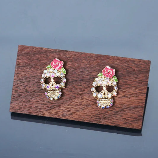 Vintage Style Sugar Skull Rhinestone Studs
