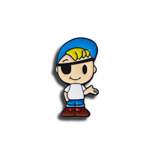 Bazooka Jo bubble gum mascot character with a blue cap and eye patch  on a white background