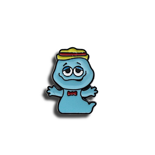 Boo Berry Ghost Blue cartoon character with a yellow hat on a white background