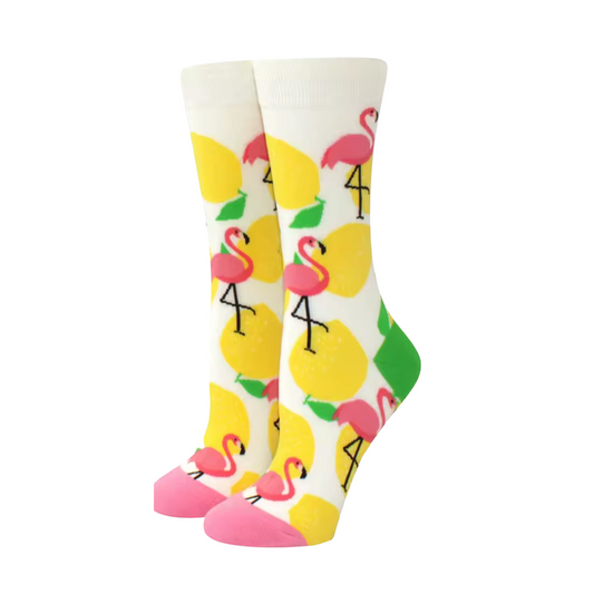Pink Flamingos and Lemons Pattern Novelty Socks - Golden Girls Theme Gift