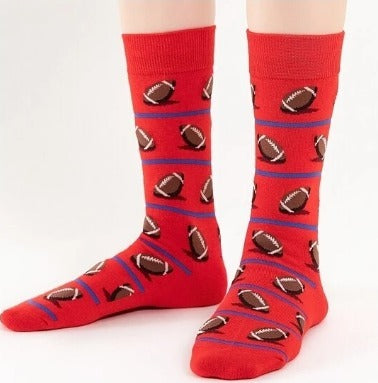 All-American Football Pattern Crew Socks Red