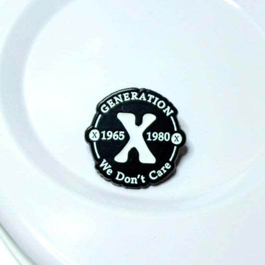 Black and white 'Generation X' badge on a white background