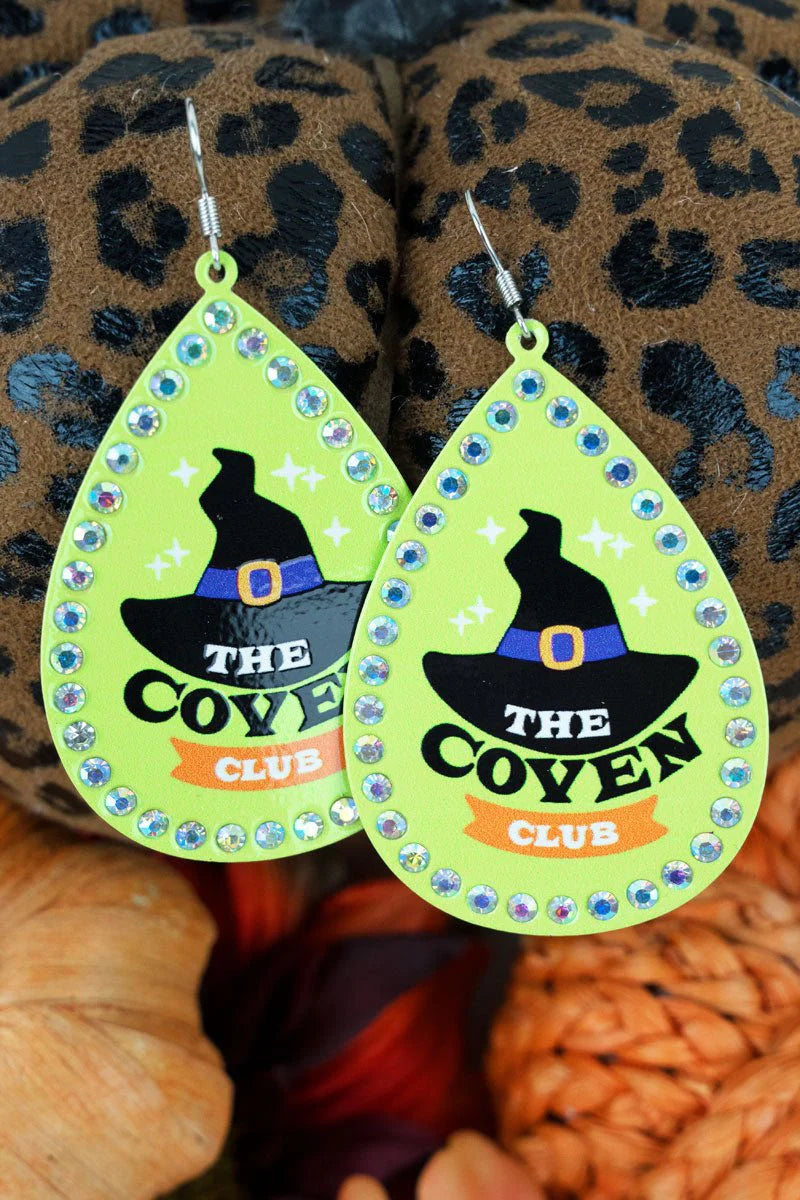 Halloween Witches Coven Club Sparkle Earring Green