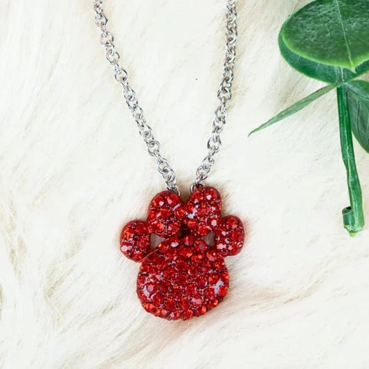 Game Day Paw Sparkle Pendant Necklace Red