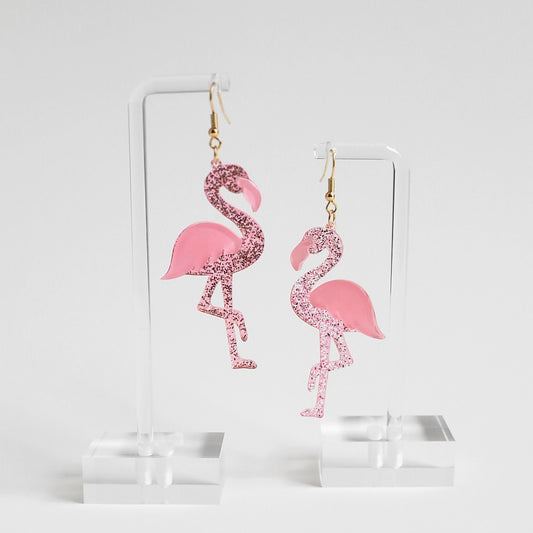 Let's Flamingle!! Two Tone Pink Flamingo Glitter Dangle Earrings Hot Pink