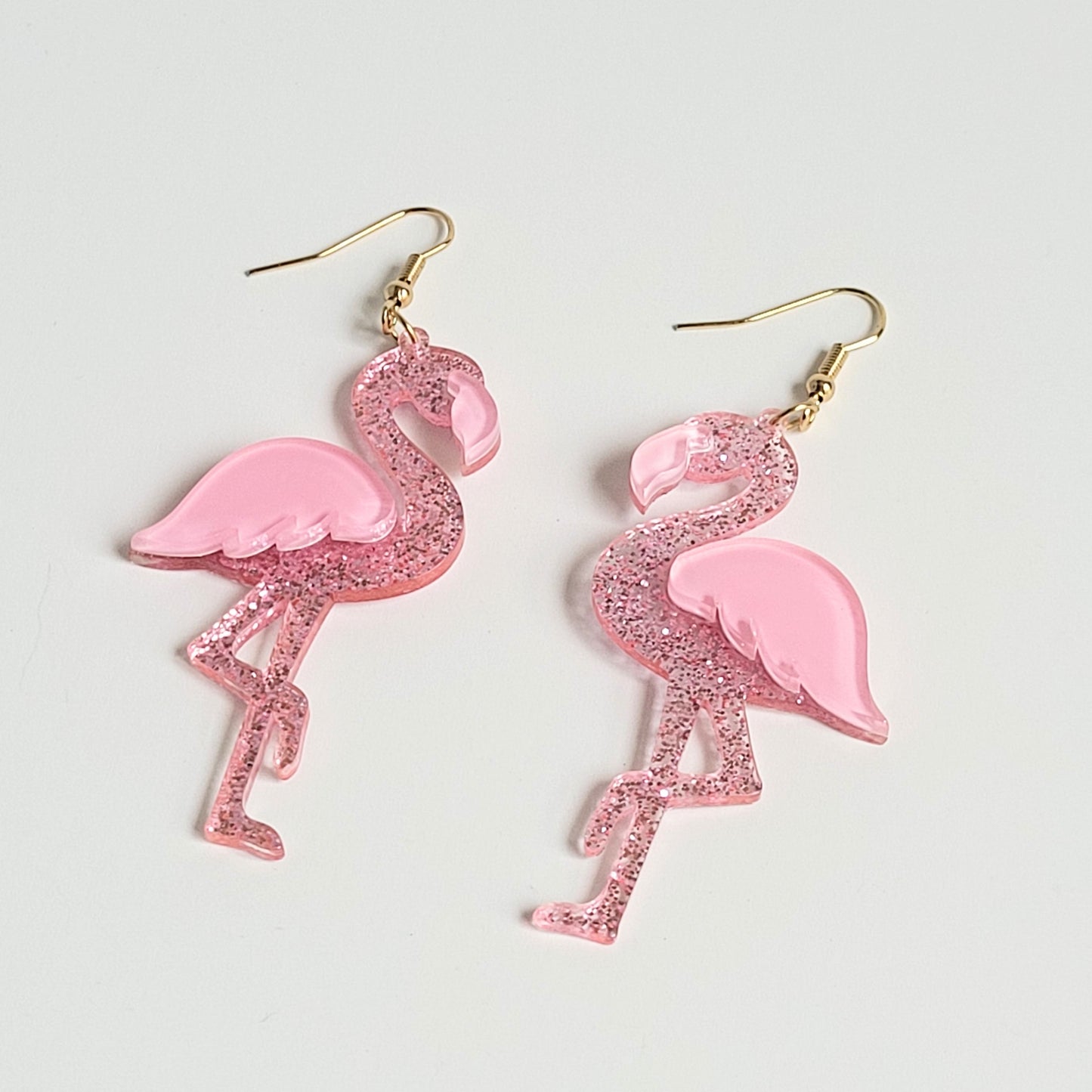 Let's Flamingle!! Two Tone Pink Flamingo Glitter Dangle Earrings Hot Pink