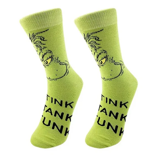 All Green Grinch Face Novelty Socks - Stink Stank Stunk