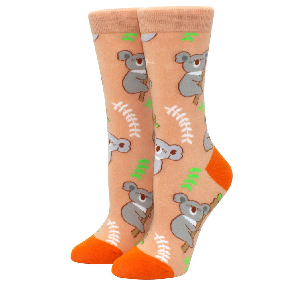 Koala Hanging Out Leaf Pattern - Novelty Socks Gift for Animal Lovers