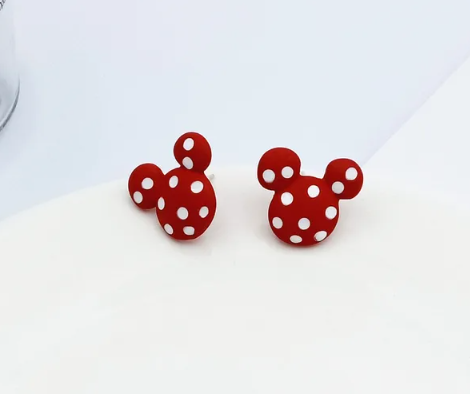 Mouse Ear Red and White Polka Dots Small Stud Earrings