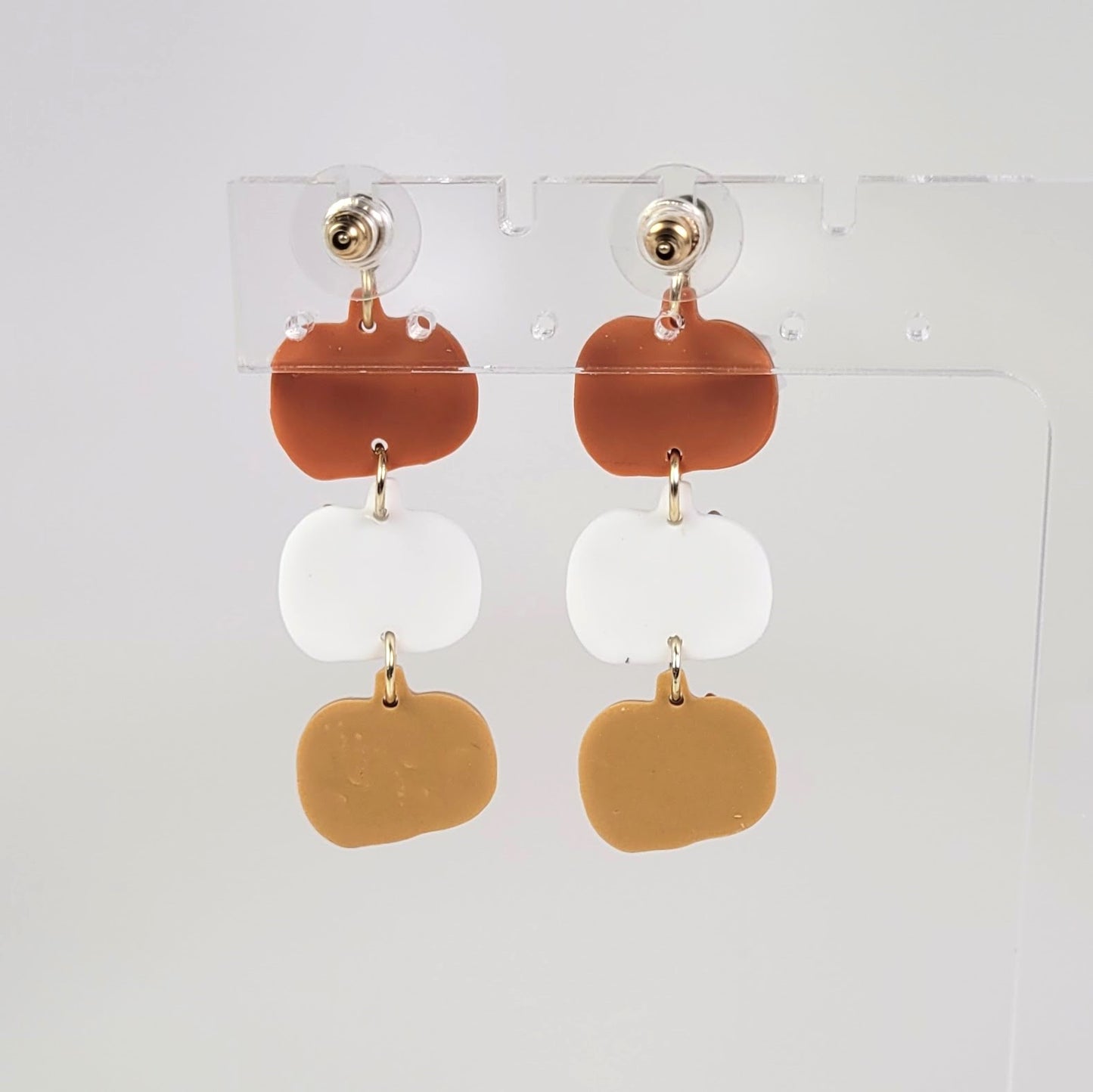 Harvest Pumpkins with Blossoms Dangle Earrings Handmade Polymer Clay