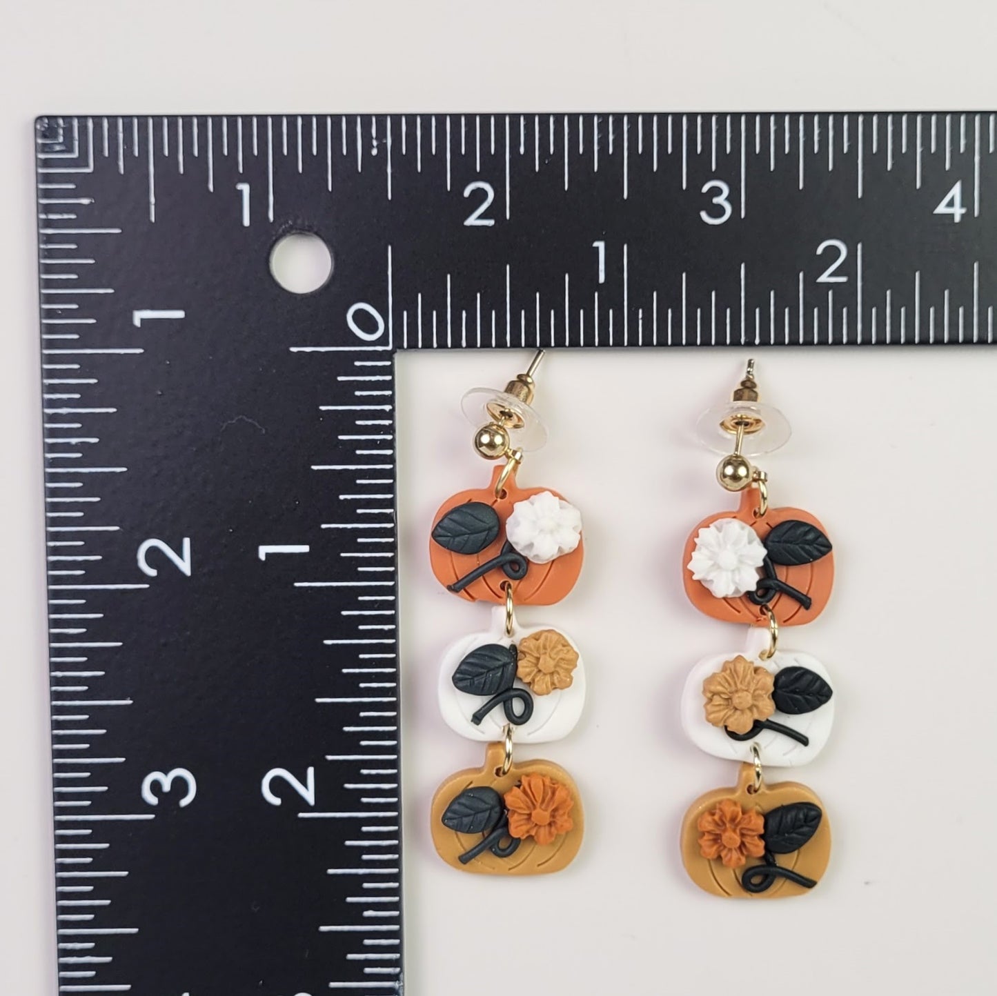 Harvest Pumpkins with Blossoms Dangle Earrings Handmade Polymer Clay